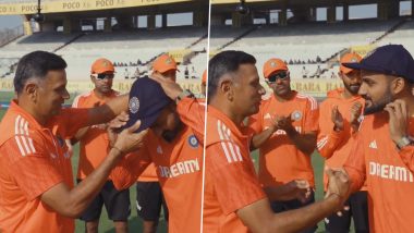 Rahul Dravid Gives Inspiring Speech Before Handing Akash Deep His Debut Test Cap Ahead of IND vs ENG 4th Test 2024 (Watch Video)